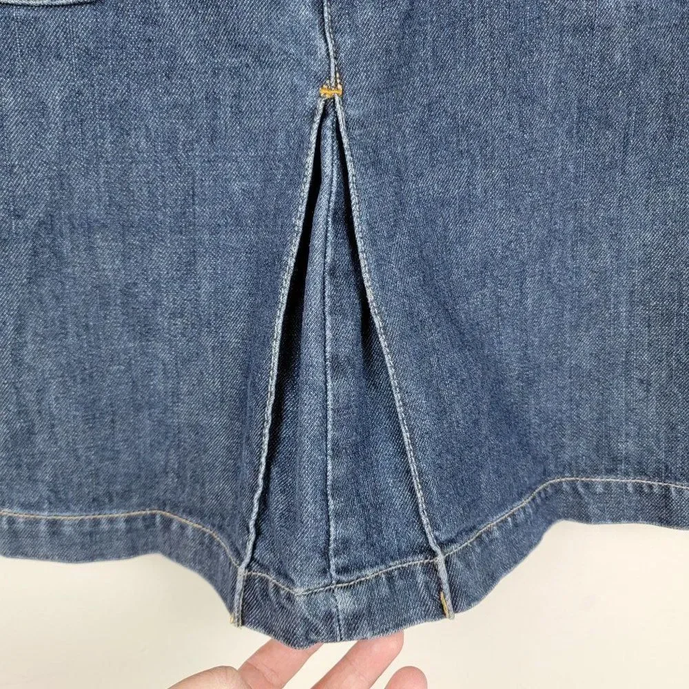 Gap Jeans Blue Medium Dark Wash Pockets Pleated Front A-Line Mini Denim Skirt 4
